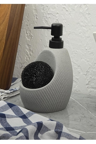 Taş Desenli Sıvı Sabunluk - Sünger Hazneli Mutfak Sabunluğu - 700 Ml - Çizgi Desen -
