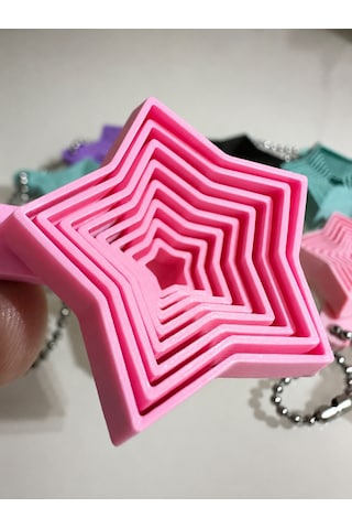 3d Baskı Yıldız Fidget Anahtarlık - Hareketli Gerginlik Oyuncağı Ve Çanta Aksesuarı-pembe