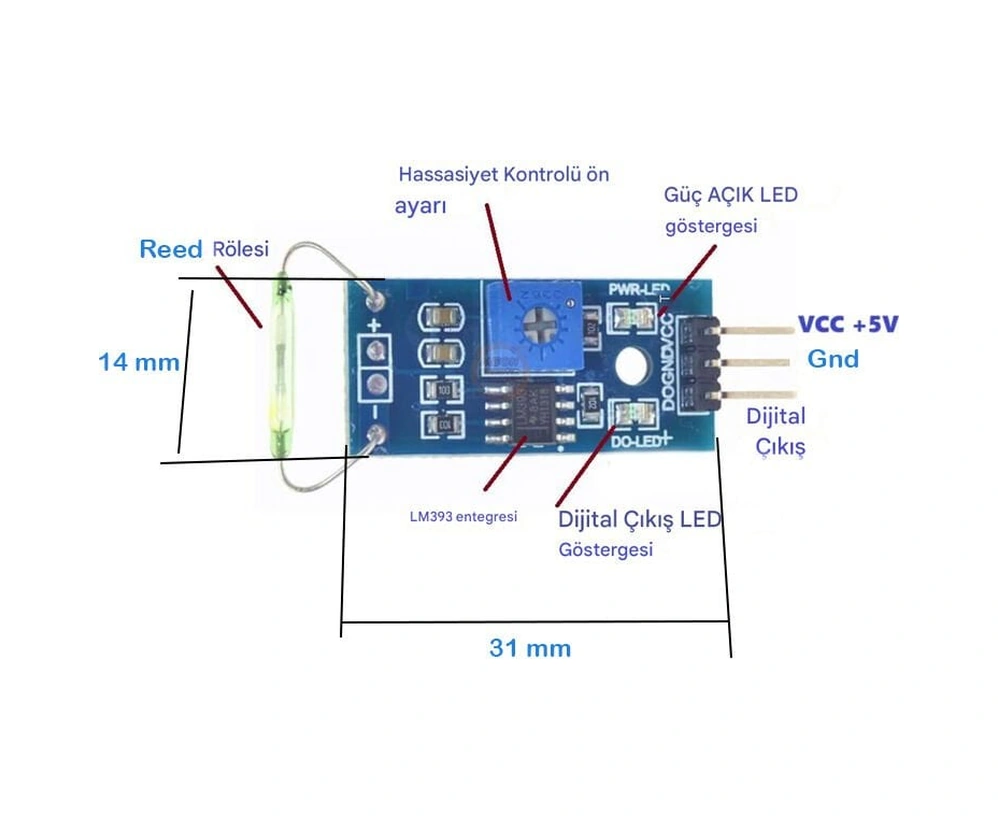 Reed Röle Modül - Arduino Manyetik Sensör Switch