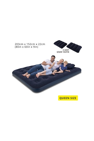 Terravıta Queen Size Şişme Yatakseti 203 x 152 x 22 CM Pompa Ve Yastıklı 250 KG Lacivert