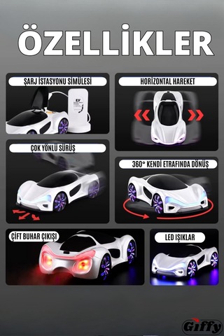 Oyuncak Uzaktan Kumandalı Şarjlı Elektrikli Araba 4x4 Şarj İstasyonlu Led Işıklı Sesli Müzikli Rc Beyaz
