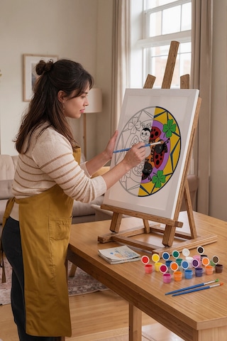 Uğur Böceği Desenli Mandala Ahşap Boyama Seti 40x50 Cm