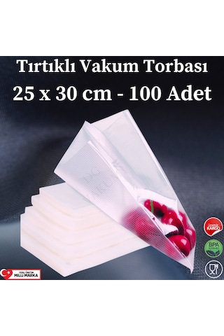 Tırtıklı Vakum Makinesi Poşeti Torbası - 25X30 Cm - 100 Adet