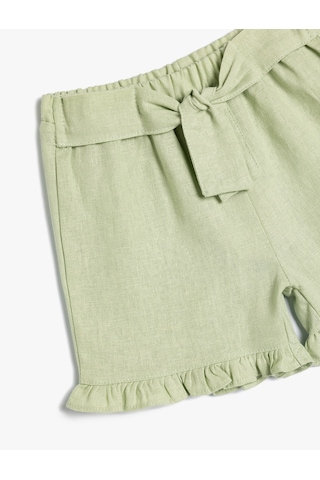 Koton Keten Şort Fırfırlı Kuşak Detaylı Beli Lastikli Yeşil 4smg40026aw Yeşil