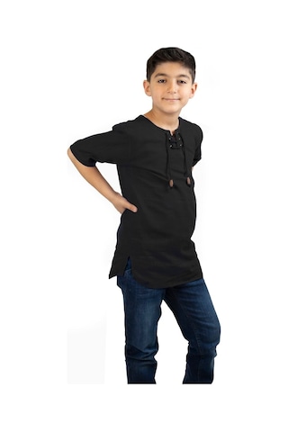 Eliş Şile Bezi Kısa Kol Şile Bezi Zımbalı Erkek Çocuk Tshirt Siyah 3003