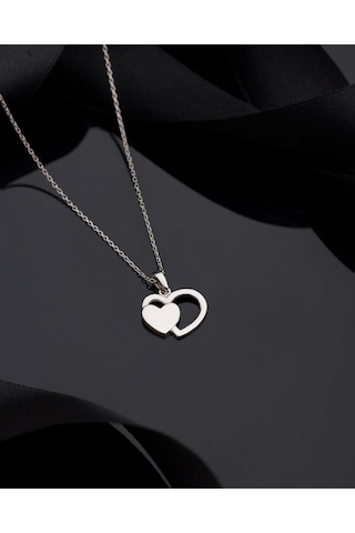 925 Ayar Rodyum Çift Kalp İsimli Gümüş Kolye Özelleştirilebilir Rzn10318