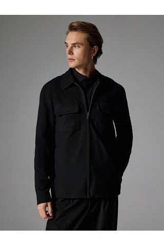 Koton Polo Yaka Ceket Fermuarlı Cep Detaylı Slim Fit Siyah 4sam50022hw 4SAM50022HW999 Siyah