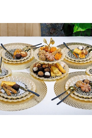 Glore Leopar Wavy Altın Yaldızlı Cam Kurabiyelik 26098