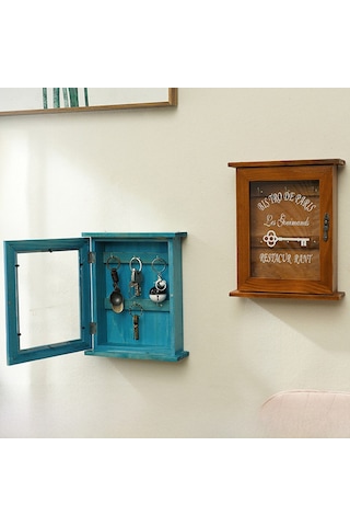 Youmex Gömlek Ahşap Anahtar Saklama Kutusu, Klasik Tarzlı Duvar Takımı, Poç Takma Ve Toz Koruma Kapaklı, Kuzey Avrupa Desenli Ev Dekoru Mavi, Çivi Dahil Değil