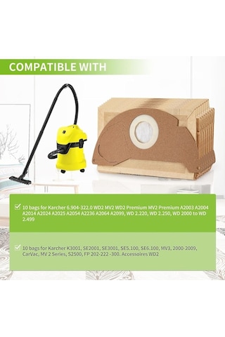 Karcher Wd2 Mv2 6.904-322.0 Wd2250 A2004 A2054 Elektrikli Süpürge Yc İçin 10 Adet Elektrikli Süpürge Torbası