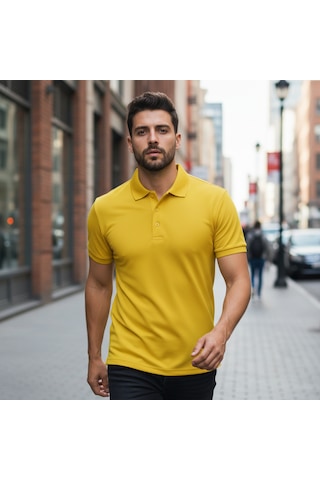 Bite Nose Renk Seçenekli Erkek Polo Yaka Tişört Günlük & Şık Pamuklu Slim Fit Sarı
