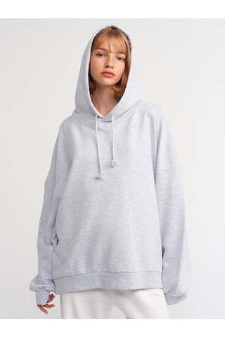 Dilvin 40142 Yıkama Efektli Sweatshirt-gri Melanj Gri Melanj