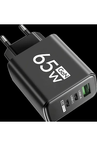 Dofolink Siyah 65w Hızlı Şarj Cihazı, 1u + 2pd Çoklu Usb-c/usb Arabirimli, Avrupa Standartı, İphone Ve Android Uyumlu