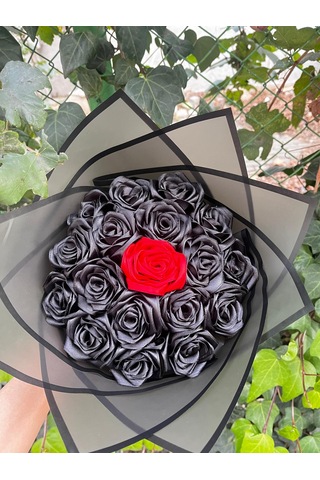 Saten Gül Buketi Siyah Kırmızı