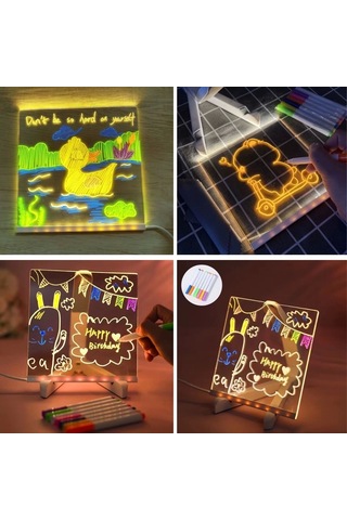 Ceylan Adam Led Işıklı Kendiliğinden Renkli Fosforlu Kalemli Kare Yazı Panosu 20x20 Cm Diğer