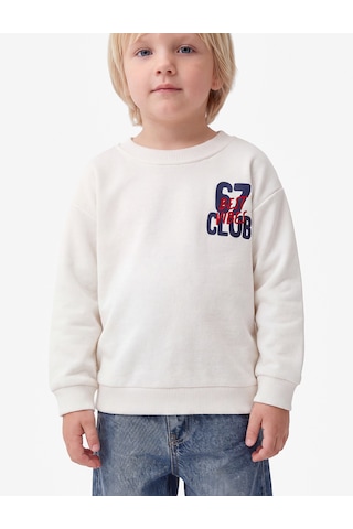 Koton Baskı Detaylı Bisiklet Yaka Uzun Kollu Şardonlu Sweatshirt Ekru 7wmb10123tk