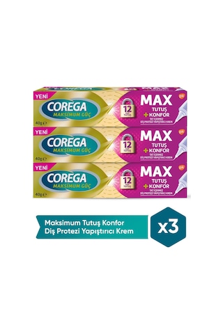 Corega Maksimum Tutuş Konfor Diş Protezi Yapıştırıcı Krem 3 x 40 G