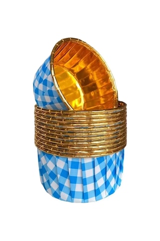 Metalik Pötükare Mavi Gold Renk Muffin Cupcake Kek Kalıbı 25'li Çok Renkli