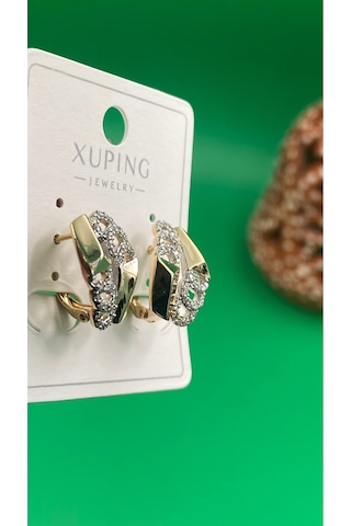 Xuping Rose Gold Zincir Desenli Zirkon Taşlı Çelik Kadın Küpe Gold