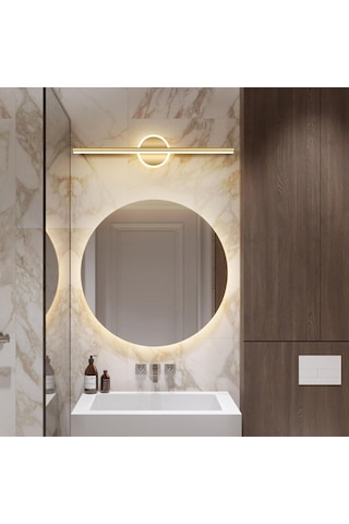 Teknozeel Modern Dekoratif Led Günışığı Duvar Ayna Resim Aplik Aydınlatma 38cm Eskitme Pil Dahildir Gold Sarı