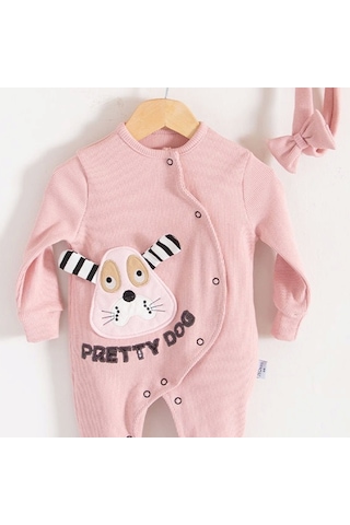 Candar 3-18 Ay Kız Bebek Tulumu Pretty Dog Bandanalı Gül Kurusu Gül Kurusu