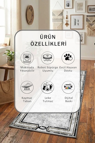 Ehl 186 Yıkanabilir Yolluk Açık Gri