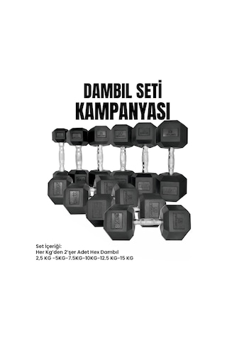 Rebuwo Hex Dambıl Set 2,5kg-15kg