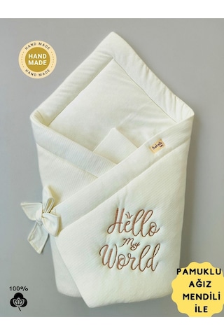Bebek Battaniyesi %100 Pamuklu Bebek Kundak Battaniyesi Kız Erkek Dış Kundak Hastane Çıkışı Ekru