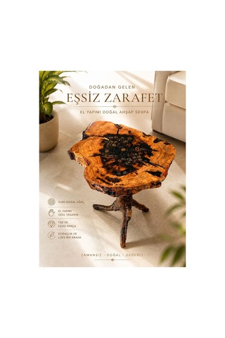 Epoksi Ve Doğal Ağacın Eşsiz Birleşmesi El Emeği Yan Sehpa Üst Tabla 47x47 Cm Yükseklik 66 Cm Üst Tabla Kalınlığı 5 Cm