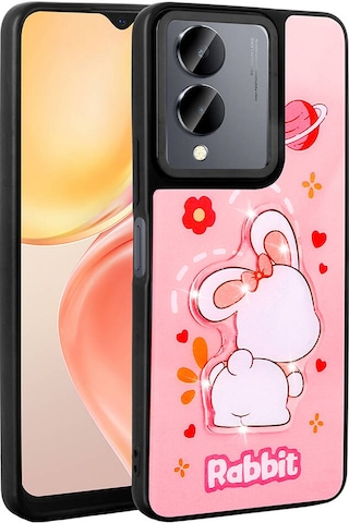 Vivo Y36 5g Kılıf Parlayan Kabartmalı İkonik Figürlü Zore Amas Silikon Kapak Pembe