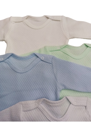 özdemirli bebe Uzun Kollu Çıtçıtlı Badi Bisiklet Yaka Body Hava Alır Kumaş Düz Renk Zıbın (4lü Paket) 0-48 Ay Arası