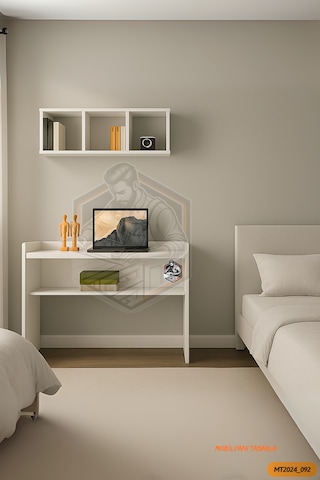 Tamamı Mdf Duvar Raflı Çalışma Odası Seti