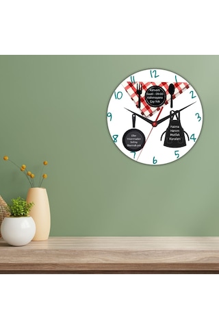 Evimli Fil Temalı İsimli Cam Duvar Saati Çocuklara Özel Tasarım 20x20 Beyaz
