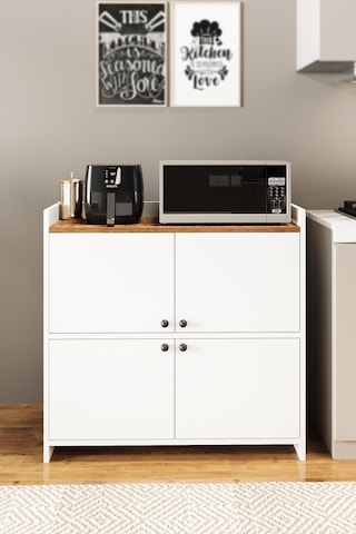 Ae-3060 Forum Beyaz/çam 4 Kapaklı, 4 Raflı, Çok Amaçlı Dolap,ayak