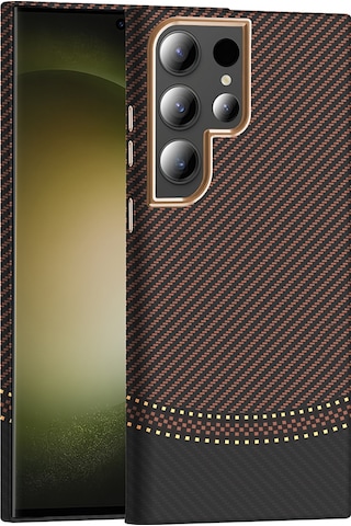 Galaxy S23 Ultra Uyumlu Kılıf M-safe Şarj Özellikli Karbon Fiber Görünümlü App Gros Kapak - Lacivert