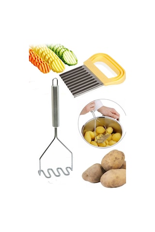 Metal Patates Ezici + Tırtıklı Patates Dilimleyici