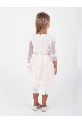 Ahengim Kız Çocuk Tokalı Kemerli Dantelli Trend Tül Elbise Ak2206 001