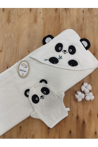 %100 Pamuklu & Başlıklı Bebek Banyo Havlusu - Panda Nakışlı & Keseli Havlu Seti - Yumuşak & Su Emici 0 - 4 Yaş