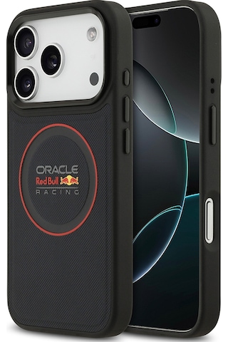 Apple Uyumlu iPhone 17 Pro Kılıf Redbull Lisanslı M-safeli Kırmızı Halka Ve Logo Kabartmalı Pu Deri Kapak Siyah Siyah