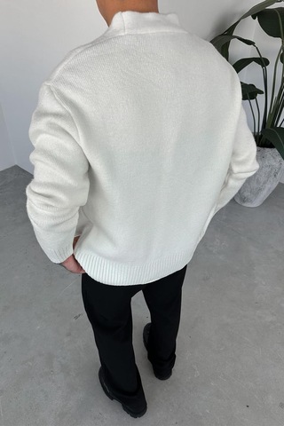 Ekru Basic Soft Relaxed Hırka Ekru