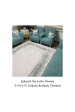 StarMall Su Yolu Koltuk Örtüsü, kanepe, çekyat Kılıfı Yıkanabilir Streçli Lastkli Esnek 3+3+1+1 Takım Mint Yeşil