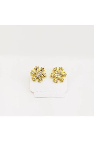 Oriental Kuyumculuk Jewellery Gold Altın Rengi Kar Tanesi Gümüş Küpe Gold