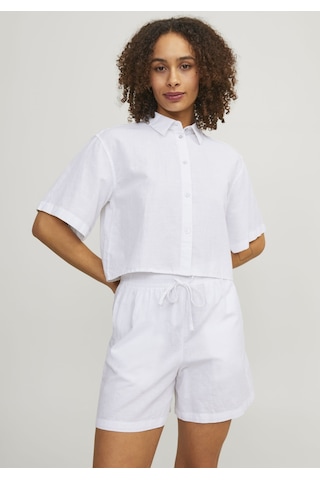 Jack & Jones Kadın Crop Keten Gömlek - Lulu 12231335 White Bej