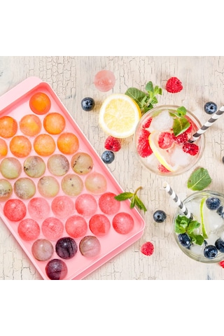 Geeroyoo 10'lu Set Silikon Buzluk - 33 Hücreli Kapaklı, Hızlı Buz Yapımı, Pp+tpe Malzeme, Pembe Çok Renkli