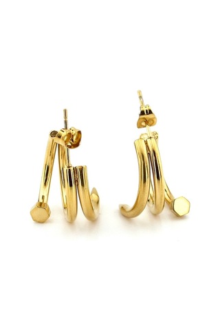 Sarmal Çivi Yarım Halka Altin Renk Sarı Çelik Kadin Küpe EX106