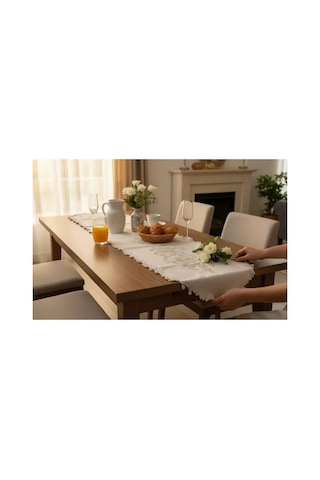 Simella Altın Simli İşlemeli Masa Runneri 50x140 Cm Şık Masa Dekoru Çok Renkli