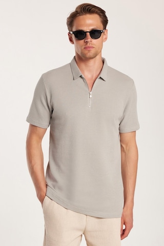 Tudors Erkek Slim Fit Dar Kesim %100 Pamuk Fermuarlı Gri Polo Yaka Tişört-33941 Gri