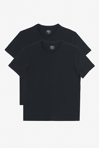 AC&Co / Altınyıldız Classics Erkek Sıyah-sıyah 2'li Slim Fit Dar Kesim V Yaka Tişört Siyah