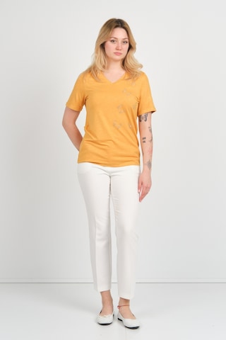 Ella Camelia Kadın Kelebek Şekilli Taş Süslemeli V Yaka Kısa Kollu Bluz 24e047 Hardal HARDAL