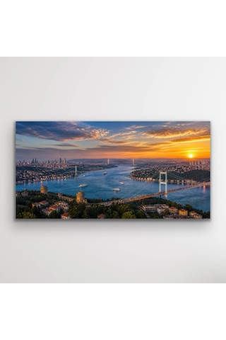 3 Boğaz Manzaralı İstanbul Kanvas Tablo 40x80 Cm Çok Renkli